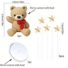 5pcs/7pcs Light Brown Bear With Golden Star Cake Topper Decorations, Suitable For Baby Shower, Birthday Party Cake Decor - Multicolor - View 10