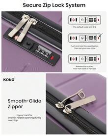 Travel Luggage Set 3 Piece Hard Shell Suitcase With Spinner Wheels TSA Lock Cabin Carry On 20 Inch 24 Inch Medium 28 Inch Large ABS+PC Case Purple - Purple - View 6