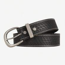 Men's Full Grain Leather Belt Featuring Oval Curved Pin Buckle And Textured Woven Emboss Pattern Across The Strap - SC543 - View 25