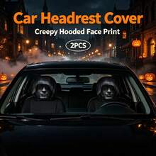 2pcs Realistic Red Eye Lion Head Car Headrest Covers, Universal Elastic Car Headrest Protector, Holiday Costume Prop Mask, Halloween - Black - View 1
