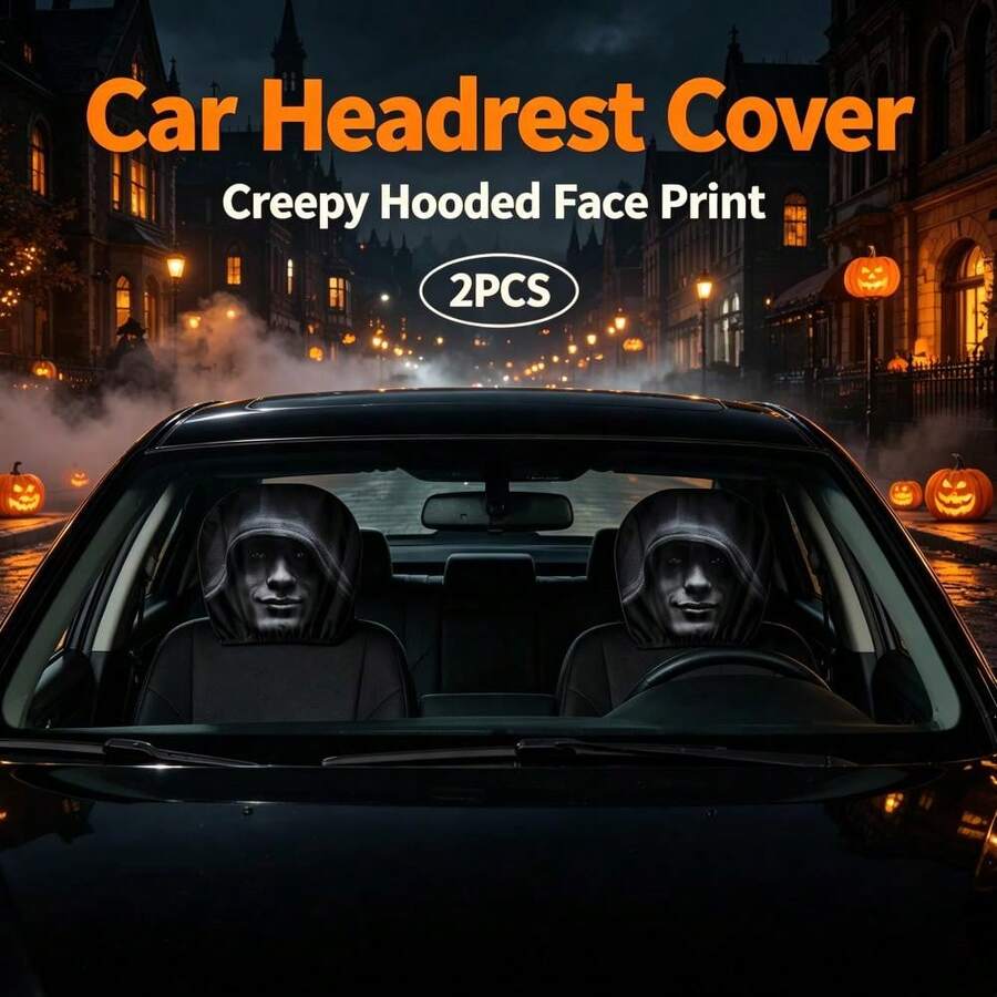 2pcs Realistic Red Eye Lion Head Car Headrest Covers, Universal Elastic Car Headrest Protector, Holiday Costume Prop Mask, Halloween - Black - View 1