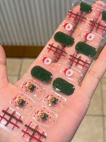 Christmas Semi Cured Gel Nail Strips, 20Pcs Long Lasting Salon Quality Wraps, Easy Apply & Remove Gel Nail Stickers With UV Light - Multicolor - View 6