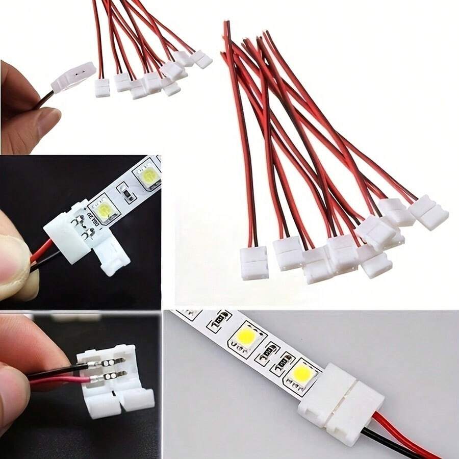 12pcs Solderless 2-Pin LED Strip Connectors, Compatible With 8mm Width 3528 And 2835 Solid Color Flexible LED Strips, Convenient And Fast - 12Pcs-lB-8-1 - View 1