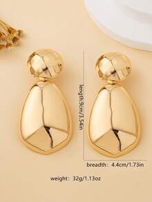 1 Pair Women's Fashion Earrings, Bohemian Style Exaggerated Geometric Shape Metallic Glossy Large Stud Earrings, Suitable For Daily Wear And Vacation - Gemstone-faced Teardrop Gold - View 4