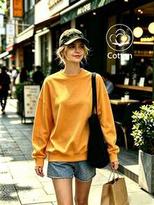 Fall 2026 Women's Custom Oversized Golden King Color Crew Neck Pullover Sweatshirt,Letter Graphic Print, Streetwear, Y2K Style - Jinwang - View 2