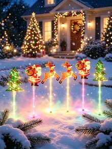 6pcs Christmas Solar Acrylic LED Lights,Outdoor Waterproof Lawn Lights, Suitable For Creating A Christmas Atmosphere In Gardens And Courtyards, Applicable To Paths, Steps, Christmas Tree Decorations And Lighting Scenes For Christmas Parties - A - View 5