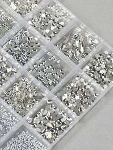 24-Grid Mini White Small Flat-Bottom Mixed Asymmetrical Nail Art Rhinestones - White - View 3