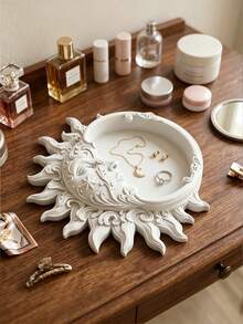 1pc Dark Sun God Relief Jewelry Tray, Vintage Mysterious Style Ring Necklace Earring Storage Dish, 3D Carved Craftsmanship, Desktop Decor, Niche Vanity Accessory Organizer Tray, Jewelry Box - Multicolor - View 6