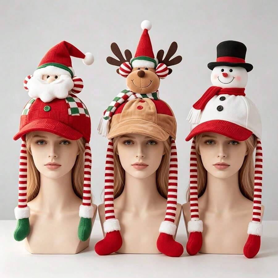 Topi Rajut 3D Dewasa Dekorasi Liburan Natal dengan Desain Kakek, Manusia Salju, dan Rusa Kutub, Cocok untuk Kostum Pesta Natal dan Kehangatan di Luar Ruangan