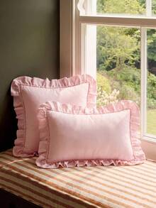 1pc Romantic French Ruffled Quilted Envelope Pillow Cover (Pillow Insert Not Included), Fashionable & Romantic Decorative Throw Pillow Case For Bedroom/Dorm/Sofa, Ideal Gift For Couples & Friends. Machine Washable,Dusty Pink - Bean Paste Pink - View 3