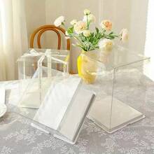 1pc Transparent Gift Packaging Box, Suitable For Flowers And Shoes Gift Packaging, Ideal For Halloween And Christmas Gift Decoration (Includes Ribbon) - Clear - View 2