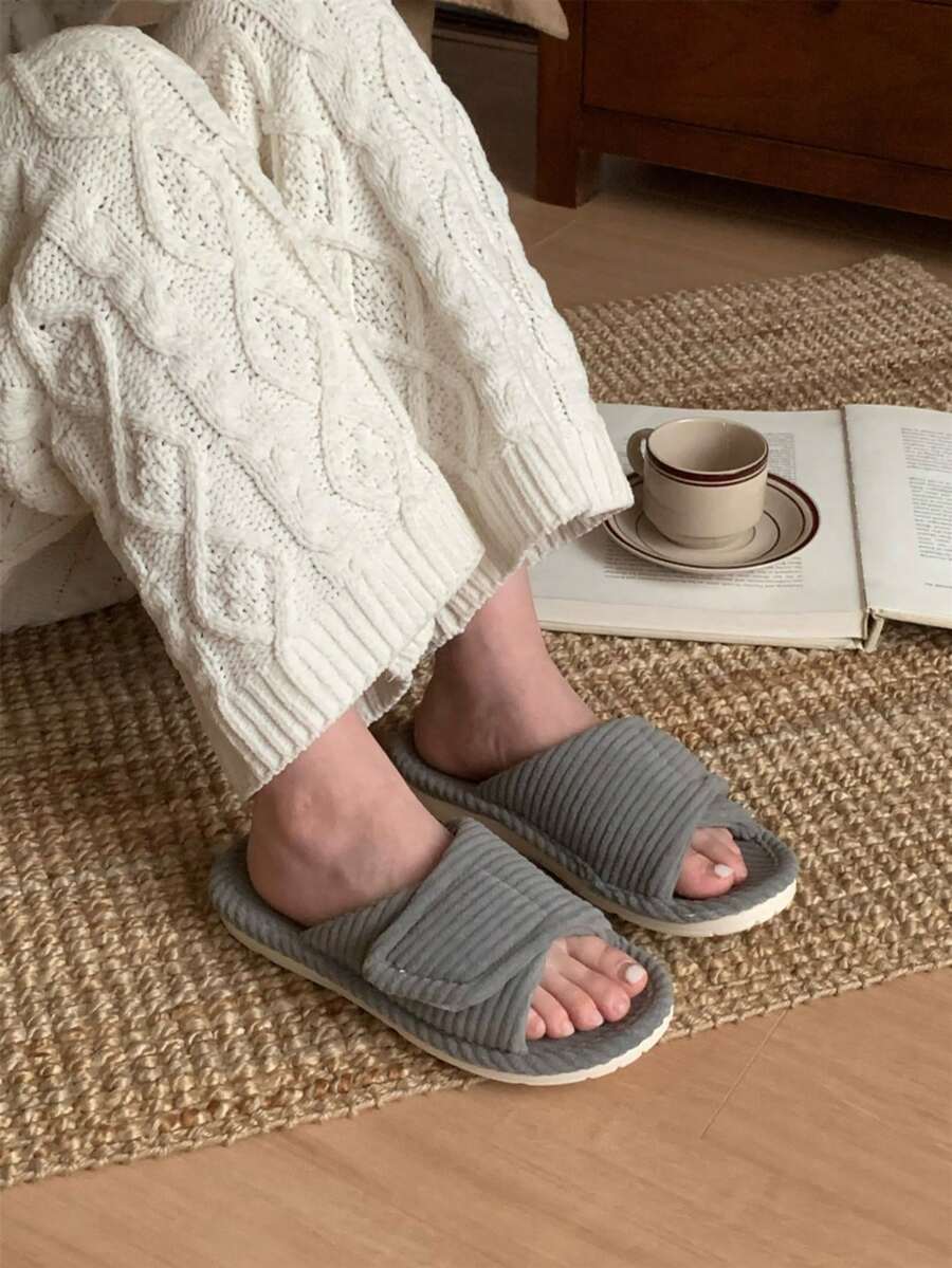 XIXITIAO Minimalist Adjustable Hook & Loop Slippers, Lightweight All Season Slippers, Warm & Cozy Indoor House Slippers - Grey - View 1