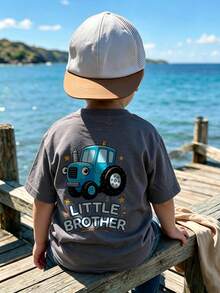 Baby Boy Playful Daily Wear T-Shirt, Loose Fit Short Sleeve Casual Top - Dark Grey - View 9