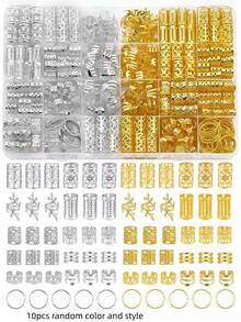 70pcs/Set Hair Beads Hair Rings Braiding Rings Alloy Hair Accessories Suitable For Dreadlocks Adjustable Metal Braiding Hair Jewelry - Gold - View 9