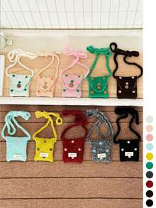 1pc Cute Plush Polka Dot Handmade Crochet Yarn Mini Crossbody Bag, Coin Purse, Earphone Bag For Women - Polka Dot Button Crossbody Earphone Bag - View 5