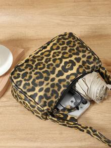 Fashionable Women's Leopard Print Underarm Bag, Minimalist Short Shoulder Strap Zipper Style, Suitable For Commuting, Shopping And Travel - Coffee - View 5