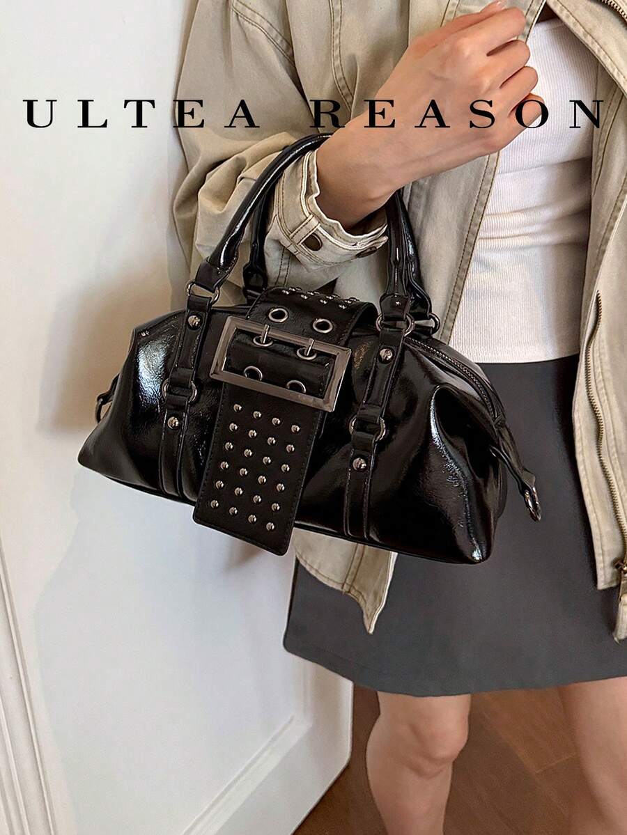 1pc Solid Color PU Leather New Women's Bag, Shoulder Bag, Crossbody Bag, Fashion Square Handbag, Rivet Decoration, Suitable For Commuting, Shopping, Dating, Work