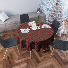 1pc Red & Green Plaid Round Tablecloth - Indoor/Outdoor Dining Table Cover, Suitable For Christmas Holiday Decoration, Kitchen & Dining Room Use - A - View 4