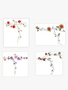 4pcs Temporary Tattoo, Floral Vine Rose & Sunflower Pattern, Realistic Fake Tattoo Design, Suitable For Daily, Bachelorette Party Favors, Music Festival, Game, Graduation Gift, Lasts 3-5 Days - Multicolor - View 3