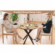Mesa de Comedor Redonda Café 80x80x76.2 cm| Mesa Pequeña de 31.5 Pulgadas para 2 a 4 Personas| Mesa de Cocina con Patas de Metal Negro y Diseño Moderno para Cocina Departamento y Sala de Estar| Fácil de Armar - Marrón - Ver 2