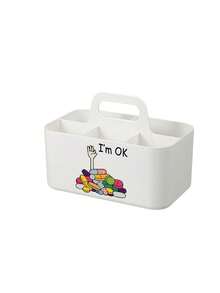 Minimalist 5-Compartment Carry-Along Storage Box With Various Pill-Motif Prints And Large Capacity, Stable Stackable Anti-Tip Design, Easy To Carry Large Capacity Portable Snack Box, Makeup Box, Office Desktop Organizer Basket, Kitchen Bathroom Handheld Basket - Multicolor - View 12