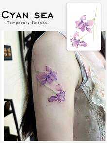 1pc Temporary Tattoo, Light Purple Iris Flower Pattern, Realistic Fake Tattoo Design, Suitable For Daily, Bachelorette Party Favors, Music Festival, Game, Graduation Gift, Lasts 3-5 Days - Multicolor - View 1