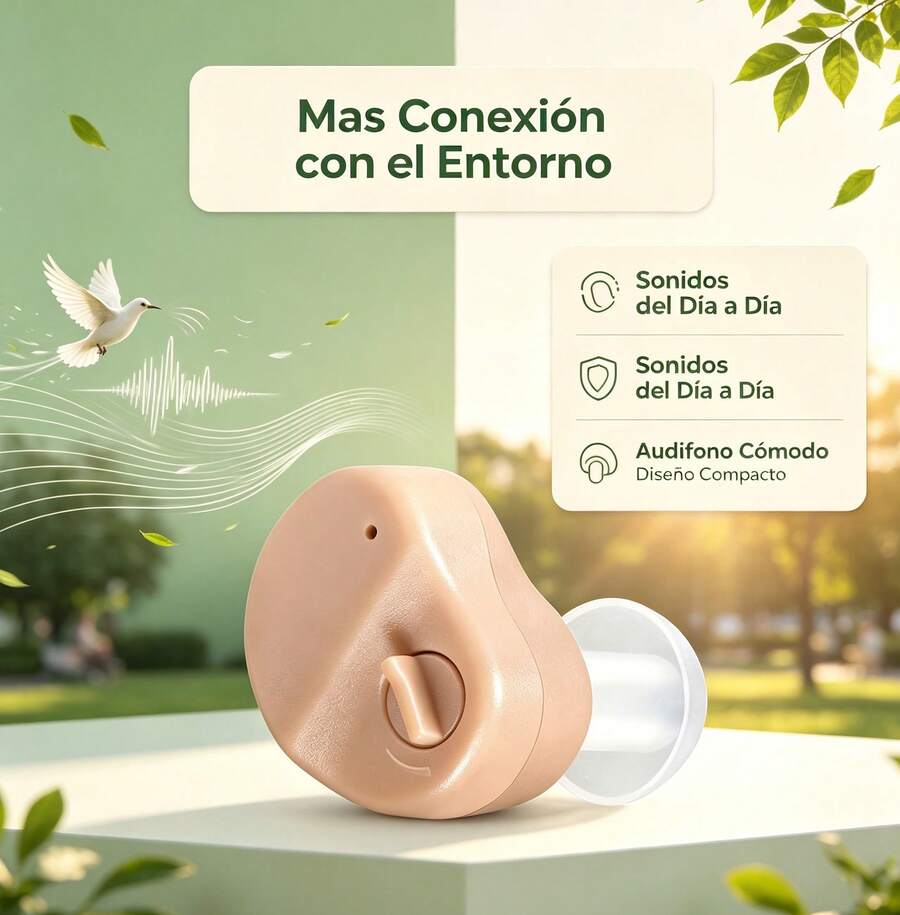Audífono Intrauditivo para Adultos Mayores, Amplificador de Sonido Alta Ganancia 110dB, Volumen Ajustable, Recepción Clara de Sonido, Tapones de Oído Suaves y Cómodos - Camel - Ver 1