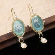 1 Pair Copper Engraved Intaglio Earrings, Vintage, Wedding, Handmade Jewelry - Gold - View 7