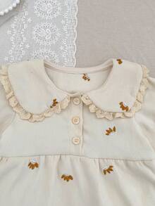 Japanese & Korean Style Girls' Sweet Lace Collar Embroidered Princess Dress, Spring/Autumn New For Toddlers & Young Children - Apricot - View 4