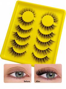 Sibeuna 6 Pairs Cat Eye False Eyelashes, Soft Transparent Stem, Extended Tail, Natural Style, Suitable For Autumn/Daily Wear, Beginner Friendly - Black - View 5