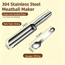 304 Stainless Steel Multi-Tube Meatball Maker Set, Manual Meat Baller With Matching Scraper, Quick Make Multiple Meatballs, Non-Rust & Easy Clean Kitchen Gadget For Meatball, Fish Ball, Shrimp Paste, Home & Restaurant Cooking Tool - Multicolor - View 15