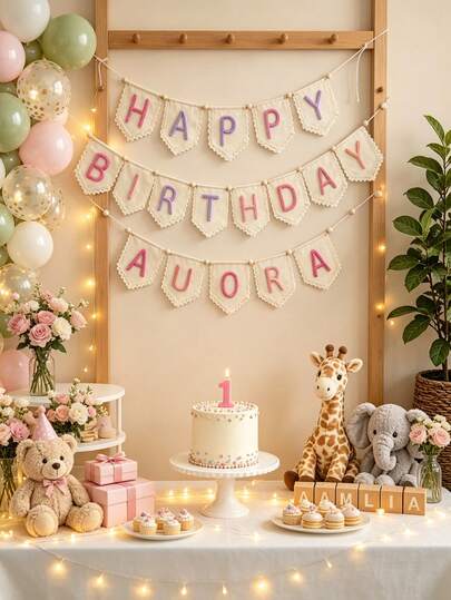 1pc Personalized Customized Name Banner, Handmade Crochet Yarn Letter Garland, Bohemian Style Neutral Linen Wall Hanging Decor Flag, Birthday Party Decoration, Customizable Multi-Color Name Triangle Flag Bedroom Wall Decor, Commemorative Gift