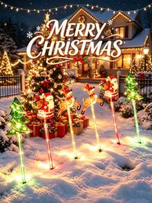 6pcs Christmas Solar Acrylic LED Lights,Outdoor Waterproof Lawn Lights, Suitable For Creating A Christmas Atmosphere In Gardens And Courtyards, Applicable To Paths, Steps, Christmas Tree Decorations And Lighting Scenes For Christmas Parties - A - View 2