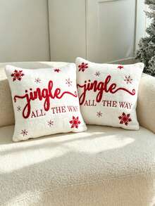 LCUHPCL 1 pieza Funda de almohada de peluche bordada en 3D con diseño de Navidad Jingle All The Way y copos de nieve, decoración del hogar para sofá, dormitorio, sala de estar, uso diario, fiestas y talla grande - Rojo - Ver 15