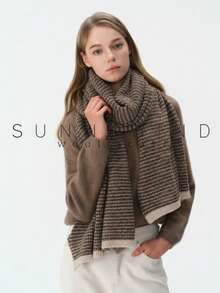 1pc Women's Solid Color Polyester Soft Skin-Friendly Warm Scarf For Daily Use - Coffee Brown - View 4