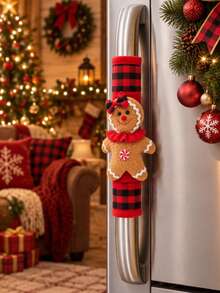 Joivida 1/2PCS Christmas Gingerbread Man Refrigerator & Oven Door Handle Covers, Cute Holiday Kitchen Decorations, Microwave Handle Covers, Home Decor Gift - Multicolor - View 6