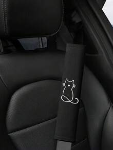 Car Cat Embroidery Pattern Seat Belt Shoulder Pad, Seat Belt Protector, Comfortable Textile Material, Universal Fit For Front Seat Seat Belt Pad - All Season Car Safety Accessory, Car Interior Accessory; Suitable For Driver And Passenger Use; Long Distance Travel And Driving. Car Decoration Accessory, All Season Universal. - One Size - View 2