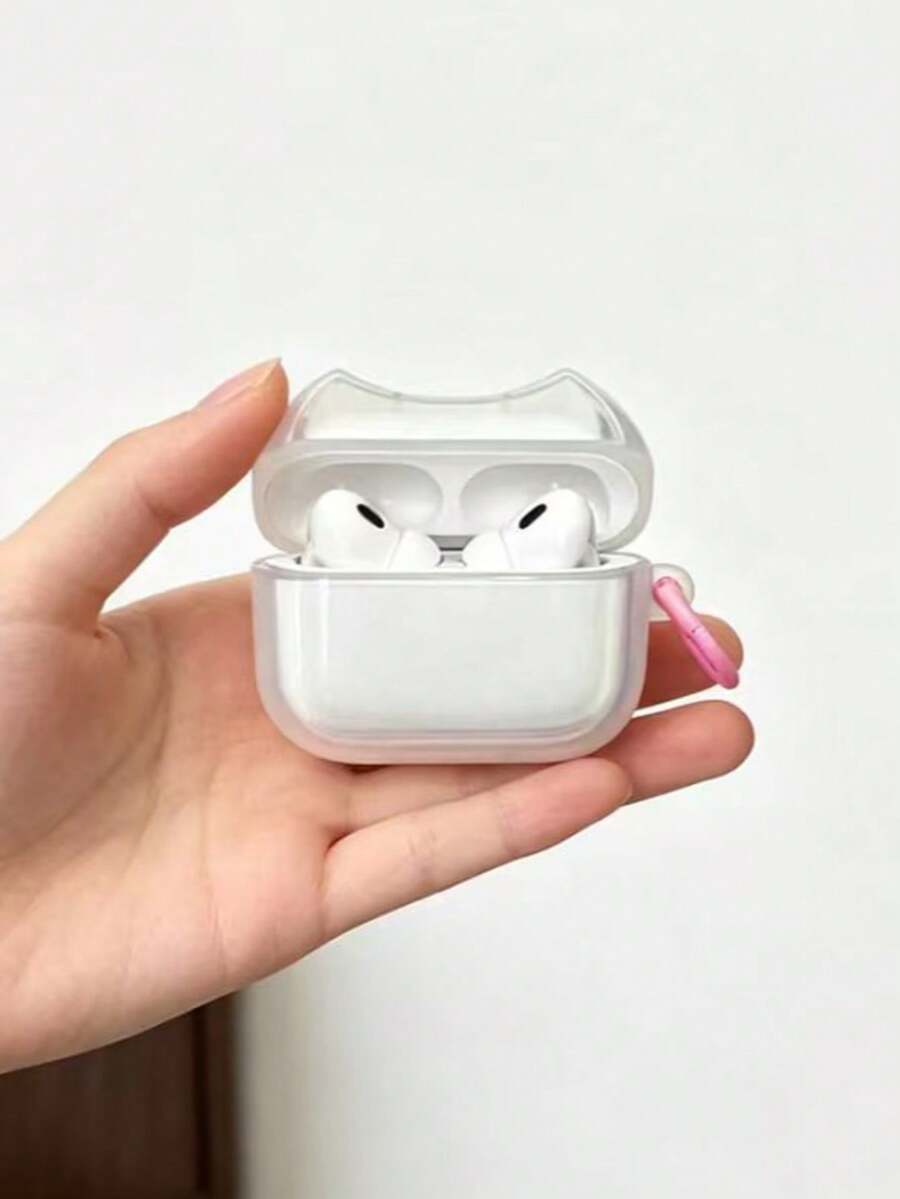 Dustproof & Shockproof Cat Earphone Case, With Keychain, Anti-Scratch & Anti-Shock, Compatible With AirPods 5 4/3/2/1/Pro/Pro2/Pro3 - Clear - View 1