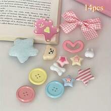 14pcs Dopamine Color Button Shoe Charm Set | DIY Detachable Cartoon Shoe Charms Cute Decorative Shoelaces - Multicolor - View 1
