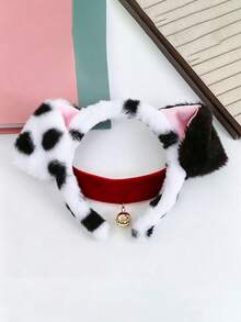 3 Pieces Dalmatian Dog Costume Set For Adults, Includes Dog Ear Headband, Dog Tail And Red Collar. Suitable For Students And Women. Halloween Accessories. - Multicolor - View 2