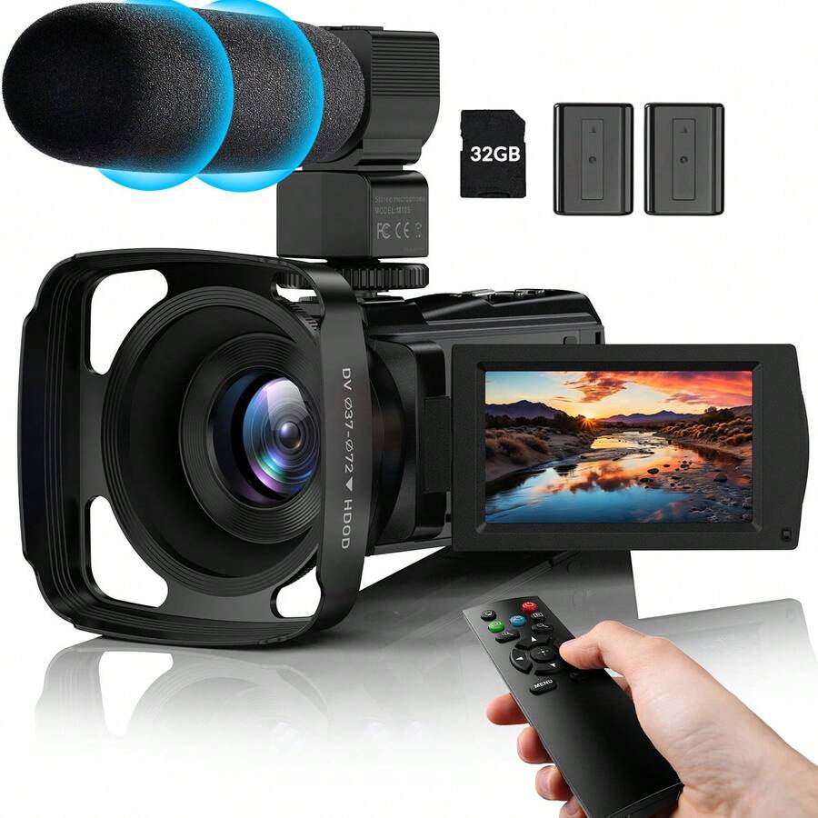 Nicamery FHD 1080P 高畫質數位攝錄機 24.0MP 紅外線夜視錄影機 16倍數位變焦 便攜相機 3.0 吋 270 度旋轉螢幕 家用手持 Vlog 錄影設備 防震 便攜 2 顆大容量電池 附 32GB 記憶卡 - 黑色 - 查看 1