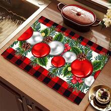 1pc 2D Christmas Absorbent Mat, Christmas Decorative Pattern, Kitchen Countertop Absorbent Drying Mat, Coffee Machine Mat, Pour Over Coffee Pot Mat, Dish Drying Mat, Non-Slip Heat Resistant Kitchen Mat, Table Mat, Breakfast Mat, Washing Machine Mat, Home Kitchen Dining Table Coffee Shop Bar Decor Mat, Holiday Party Housewarming Gift - Multicolor - View 10