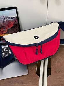 Colorblock Nylon Crossbody Bag, Multiple Colors Available, Lightweight Waterproof Fabric, Multi-Compartment Zipper Storage, Adjustable Wide Strap, Minimalist Crescent Shape, Daily Commute Outdoor Cycling Shoulder Chest Bag - Multicolor - View 10