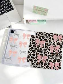 1件棕色豹紋粉色蝴蝶結平板電腦保護殼，適用於 iPad Mini6/Mini7/10.2/10.5/10.9 (Air4-Air8)/Pro 11/10th Gen/A16/Pro 11 2024，雙面彩繪圖案，透明壓克力背殼，絲綢質感 8 折支架，自動休眠/喚醒，內置筆槽，不含筆，部分機型附相機框 - 彩色 - 查看 7