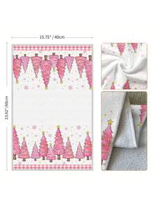 2pcs Set Christmas Kitchen Towels, Pink Watercolor Hand-Painted Christmas Tree, Yellow Star String Lights, Pink Plaid Winter Snowflake, Sweet Girly Style, Pastel Holiday Home Decor, Absorbent Hand Towels - Multicolor - View 3