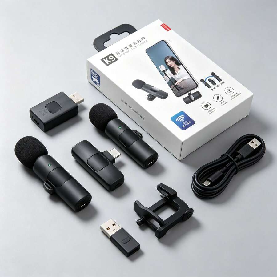 WXM‑88456 Micrófono inalámbrico de solapa negro para teléfono - Negro - Ver 1