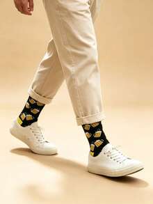 Men's Grey Argyle Ribbed Cuff Cotton Sweat-Absorbent Breathable British Business Style Mid-Calf Socks For Office Commute - Multicolor - View 2