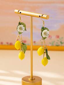 2Pcs Resin Lemon Raspberry Earrings, Lightweight Fruit Shaped Earrings, Cute Sweet, Pastoral Style Earrings, Best Choice For Birthday Gifts - Multicolor - View 5
