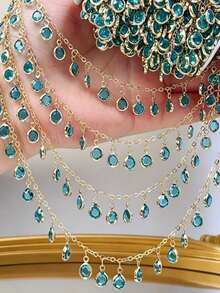 1m Fashionable Blue Rhinestone Tassel Chain, DIY Chain Water Drop Beads Tassel Chain, Suitable For DIY Jewelry, Bracelet Pendant, Anklet, Necklace, Clothing Accessories, Perfect For Making Summer Beach Vacation Accessories, Very Charming Pendant For Jewelry Making - Multicolor - View 3