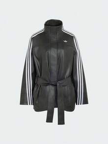 Adidas Originals Women's PLEATHER JACKET Woven Collarless Jacket LH1945 - Black - View 2